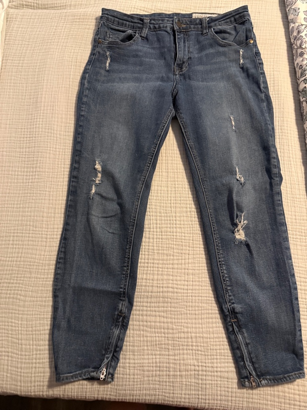 Pistola Distressed Mid-Blue Skinny Jeans with Ankle Zips